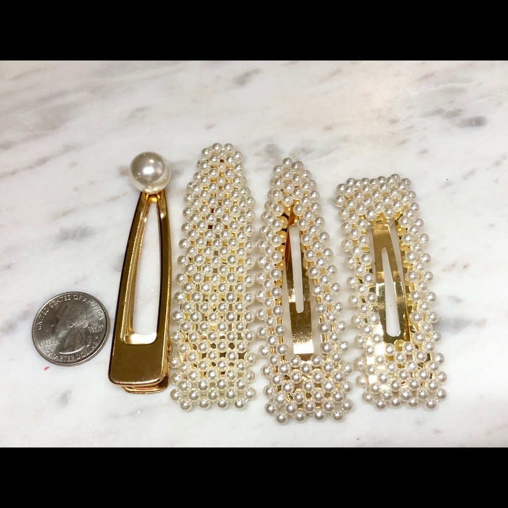 4 Piece Pearl Gold Hair Barrette - Picture 6 of 7